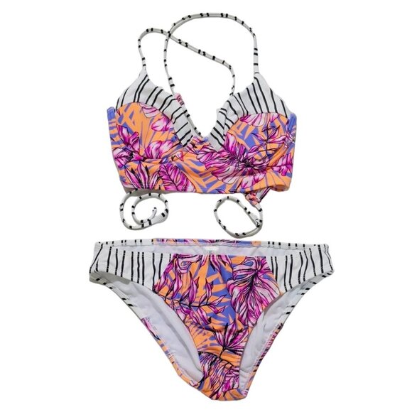 SALT + COVE Womens Swimsuit 2-Piece Poly Colorful Floral Size Top M/Bottom L - Picture 5 of 9